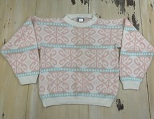 JANE ADAMS - FAIRY KEI SWEATER Vtg 80s-90s Pink & Teal USA Made, Womens SMALL