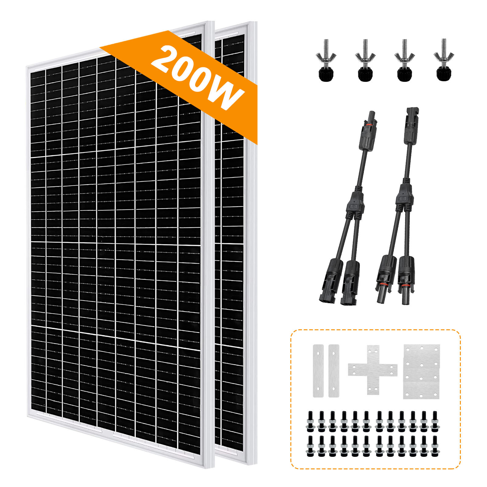 200W 12V Mono Solar Panel Kit for RVs Boats Camping Off-Grid Charging  