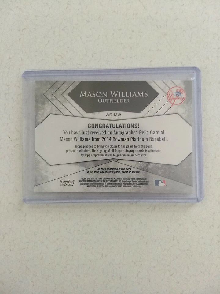 MASON WILLIAMS 2014 BOWMAN PLATINUM GOLD CANARY REFRACTOR AUTO 3/15 - Image 2 of 2