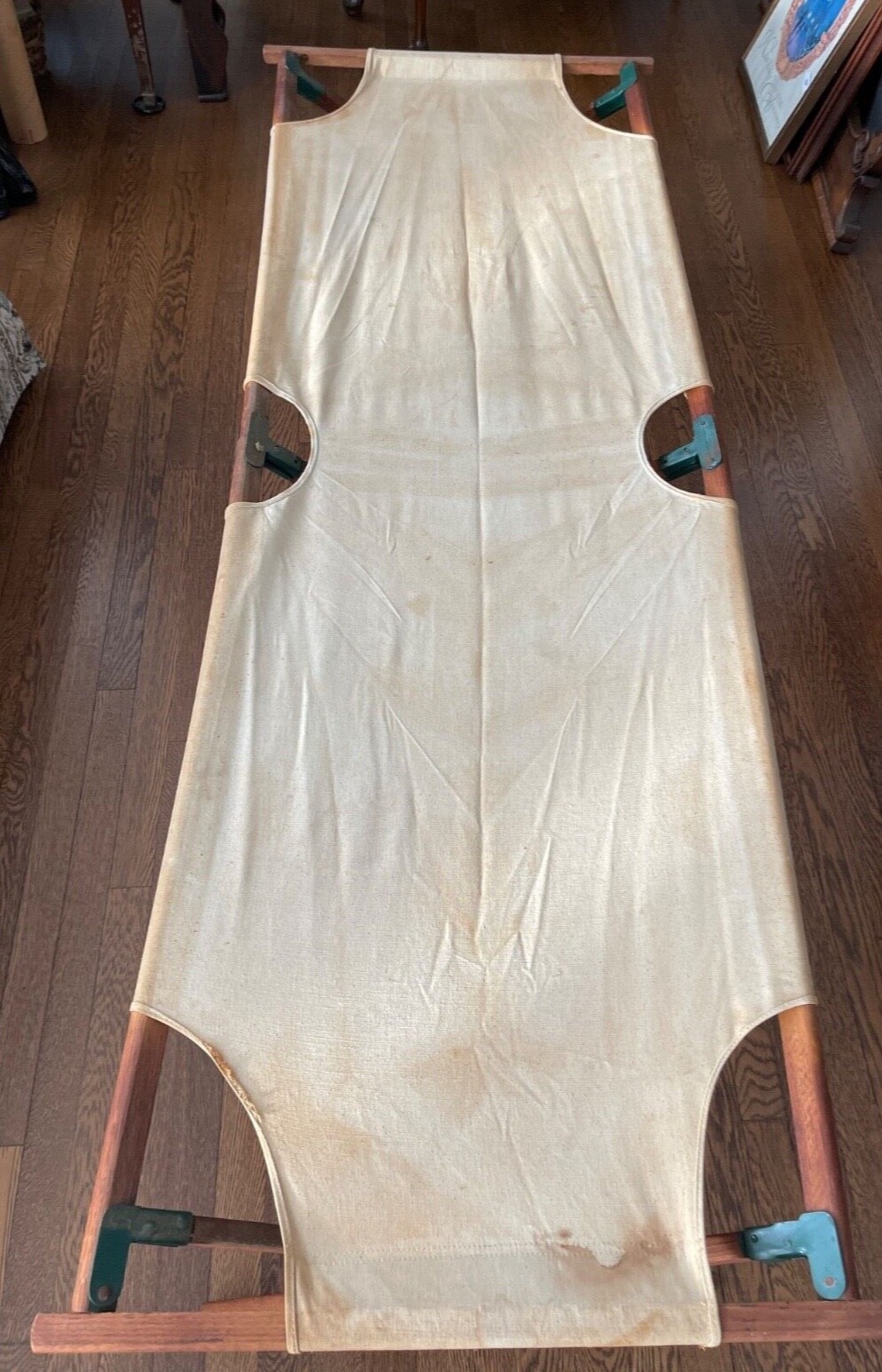 Vintage Telescope Folding Furniture Co Canvas Cot Wood Frame 76" x 24