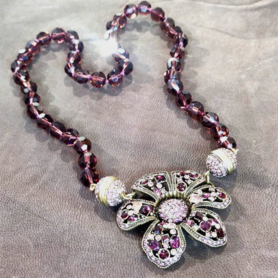 Halskette Vtg USA Mit Groß Anhänger Signiert Heidi Daus - Vtg Halskette