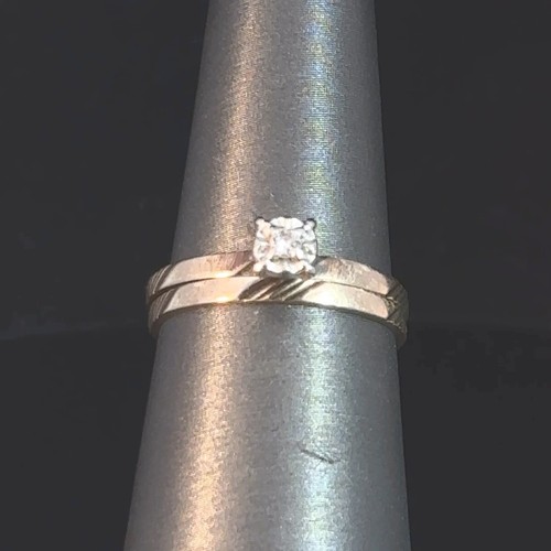 10K Yellow Gold Illusion Solitaire Diamond Wedding Set 1.7g Size 6 (GO1061178)