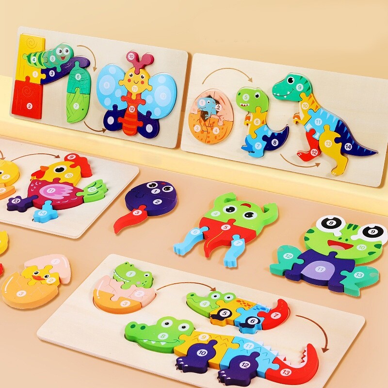 Montessori Kid's Educational 3D Wooden Jigsaw Puzzle Toys For Toddler  Children