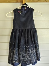 Girls Metallic Silver  Blue Party Dress with Bowtie - Size 6