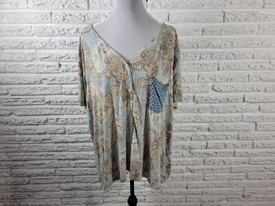 #ad #ad Live Well Womens Top 22W 24W Pajama Blue Tan Paisley Pocket Loungewear Soft $19.99