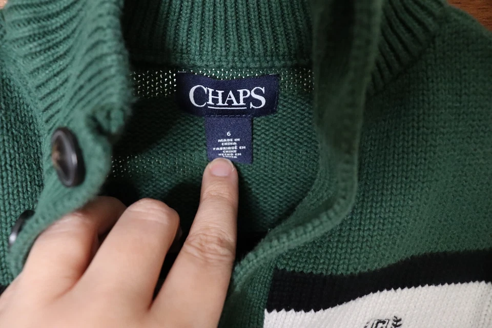 Свитер пуловер CHAPS от RALPH LAUREN для мальчиков размер 6 стиль Новая Англия зеленый  - Изображение 3 из 4