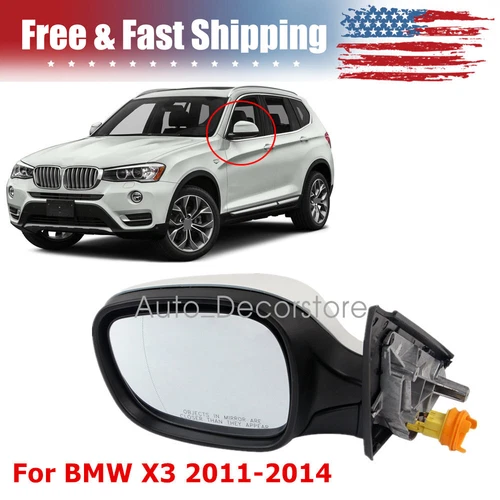 White Left Driver Mirror for BMW X3 2011 2012 2013 2014 Power Heated Side View