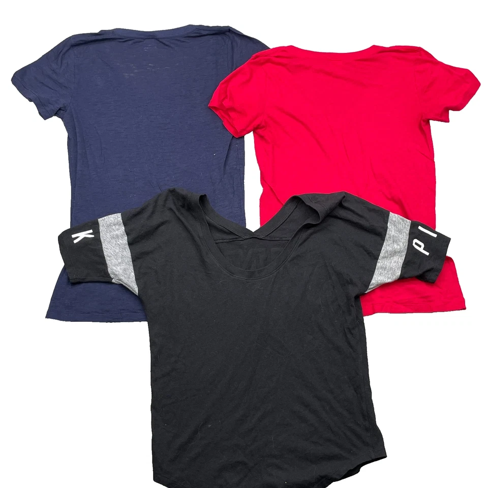 Camiseta ROSA Vicroria's Secret LOTE de 3 Para Mujer Mezcla Talla V Cuello Preppy Academia Foto 2 de 4