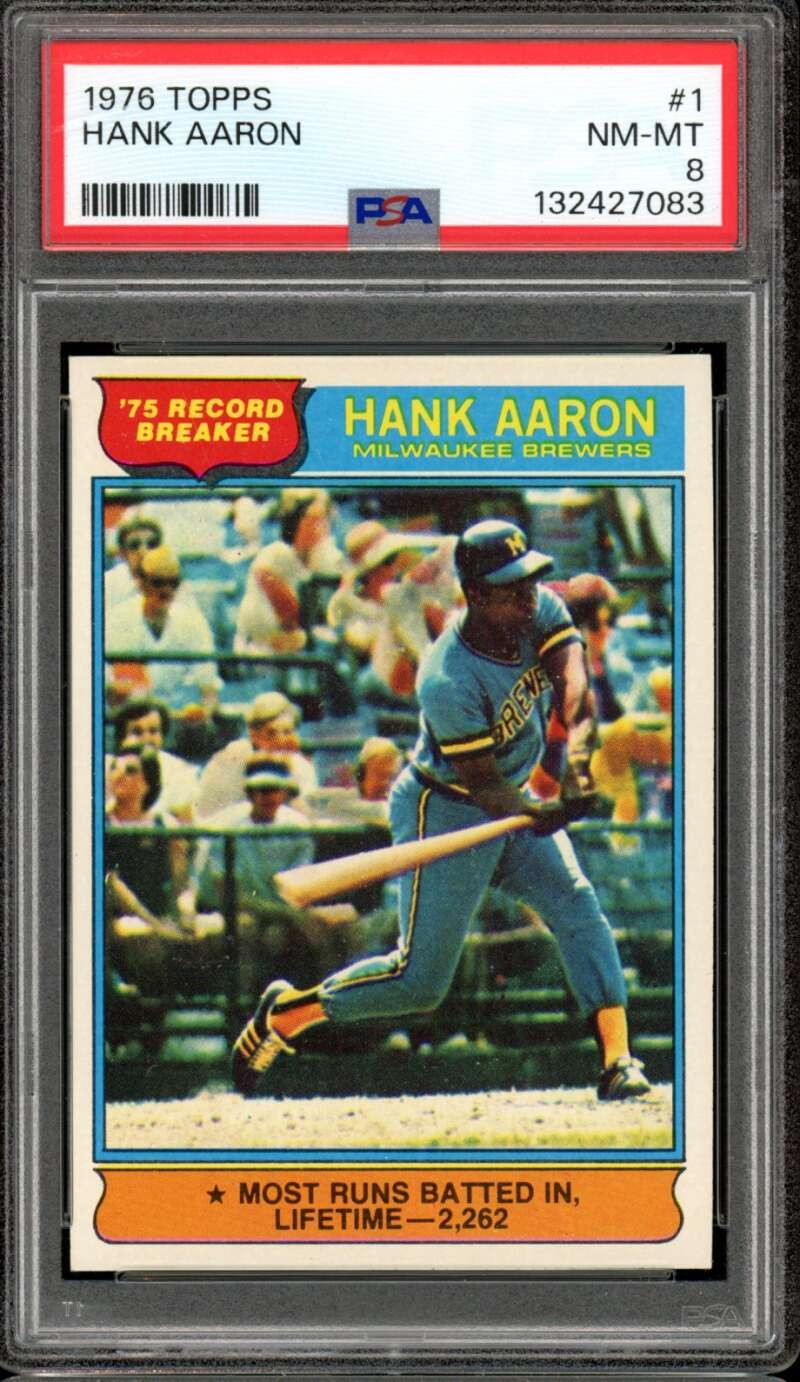1976 Topps #1 Henry Hank Aaron RB '75 Record Breaker Brewers HOF PSA 8 NM-MT