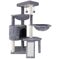 Xin Three Layer Cat Tree with Cat Condo and Two Hammocks,Grey 37.4" 37.4" Grey