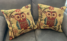 VTG Owl Accent Pillows Set 2 Multi 1970s Midc...