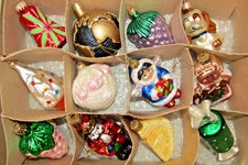 Lot Glass Assorted Figurines ANGEL CANDY BELL GRAPE DOG Christmas Ornaments