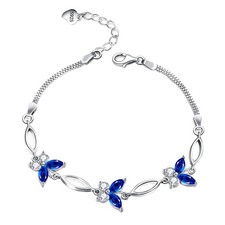S925 Sterling Silver Blue Butterfly Bracelets for ,Adjustable Charm Birthdays...