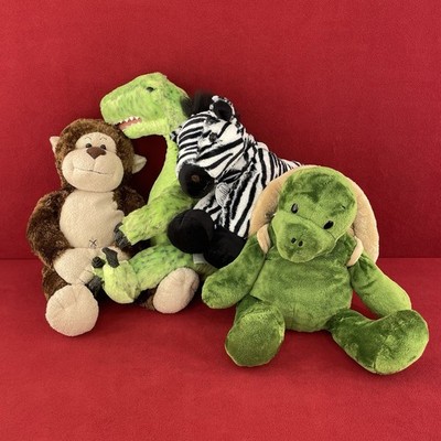 Build A Bear Lot Of 4 Monkey, Dinosaur, Zebra & Turtle Plush Animals