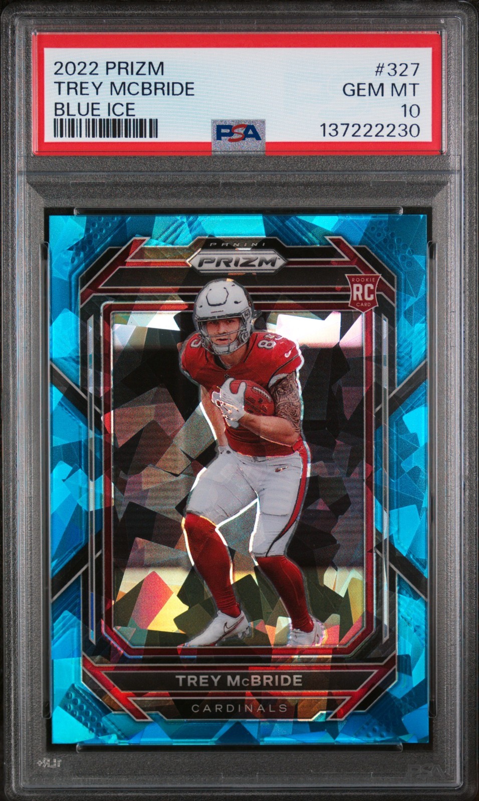 2022 PANINI PRIZM TREY MCBRIDE BLUE ICE SSP /99 ROOKIE CARD PSA 10 #327 RC