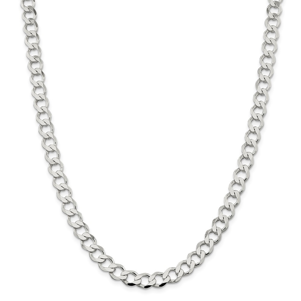 Sterling Silver Semi Solid 8.1mm Flat Curb Chain w/ Lobster Clasp 18" - 24"