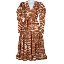 Ulla Johnson Women XS 0 Leyla Pure Silk Belted Dress Fawn Tiger Stripe Midi