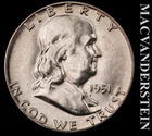 1951 Franklin Half Dollar- Silver- Uncirculated Luster- No Reserve #K569