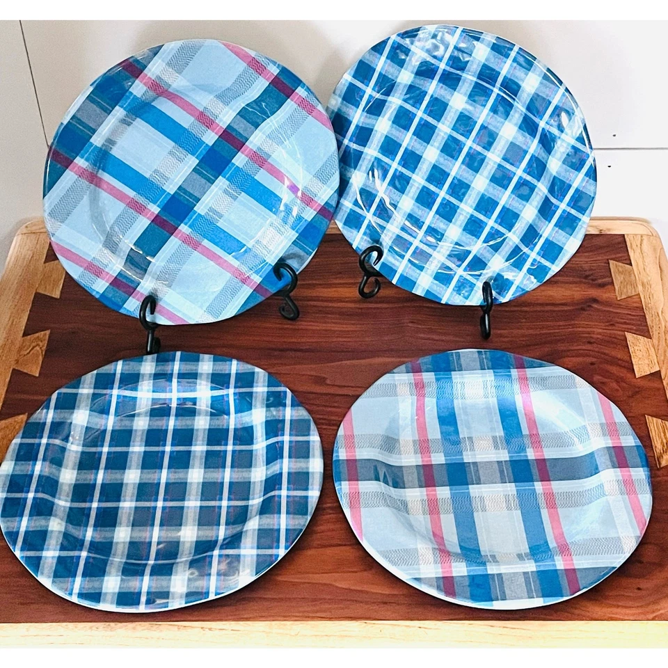 Juego de 4 platos de ensalada a cuadros de melamina TAG 9 pulgadas G11660 Foto 2 de 4