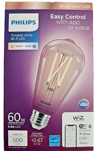 Philips Wiz Smart LED Light Bulb 60W Equivalent Tunable White WiFi ST19 Clear