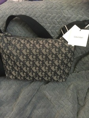 Calvin Klein Signature CK Grey And Black Nylon Cross Body Purse