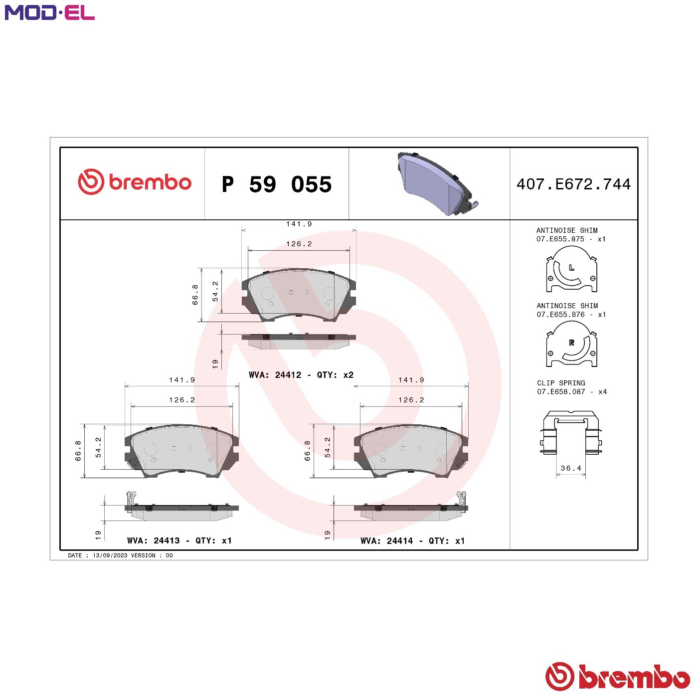 BRAKE PAD SET DISC BRAKE P 59 055 FOR HOLDEN CHEVROLET BUICK VAUXHALL