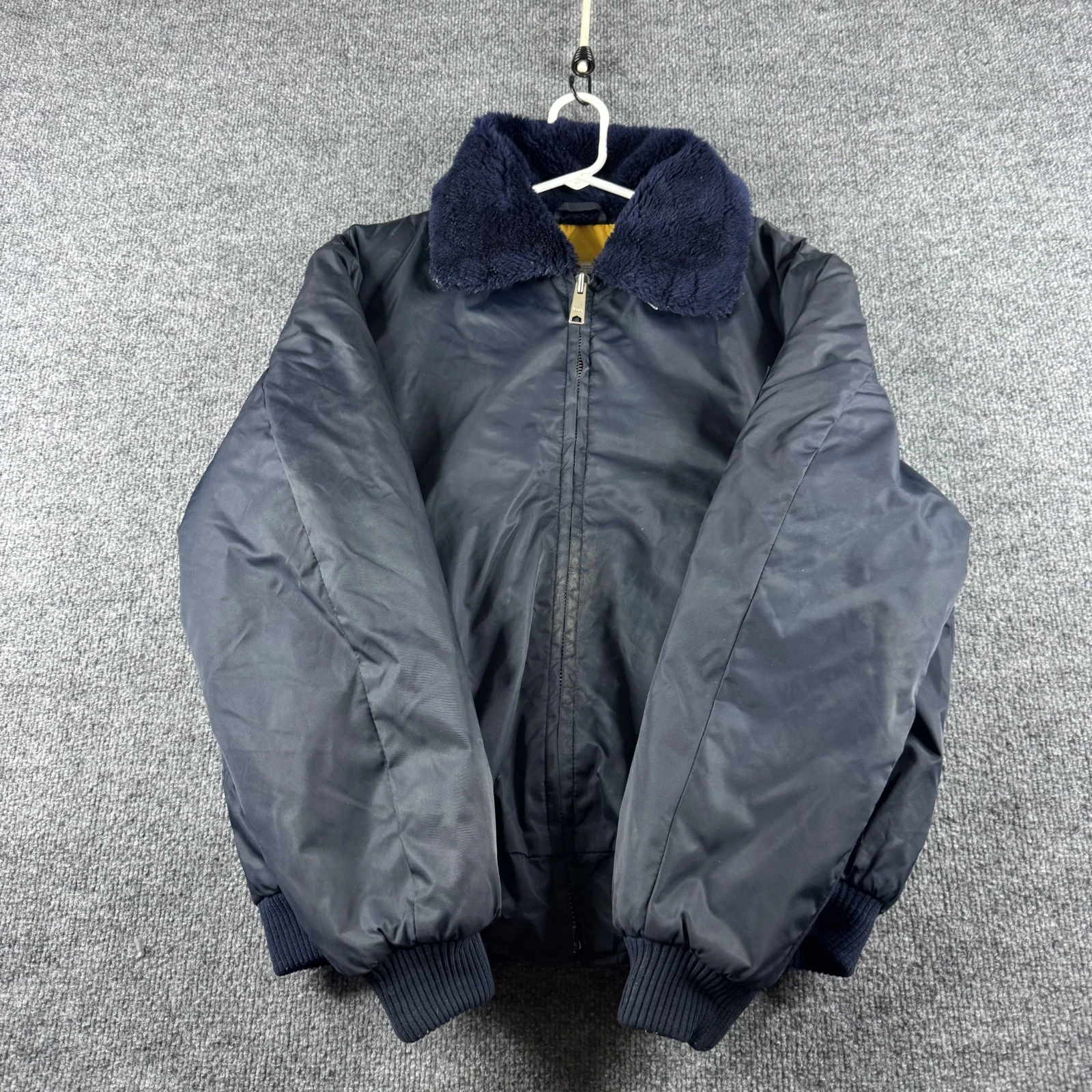 VINTAGE Sears Work Leisure Jacket Mens L Blue Fur Collar Bomber Quilted Japan