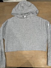ALO Yoga Cable Knit Winter Bliss Hoodie Athletic Heather Gray Cropped Sz MEDIUM