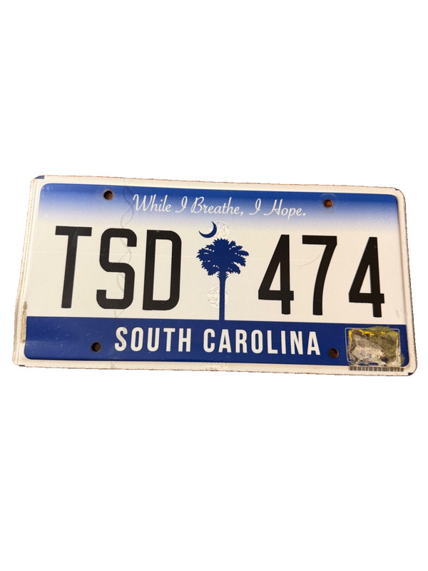 South Carolina While I Breathe I Hope License Plate TSD 474