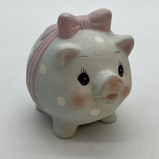 "Pequeña alcancía rosa arco polka se adapta a 3,5x3,5x3"""