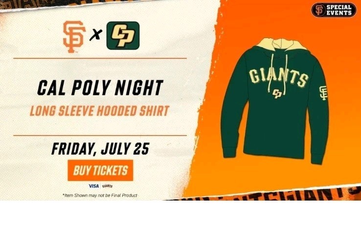 San Francisco Giants Cal Poly Night Spc. Event LS Hooded Shirt  Sz. S 7/25/25