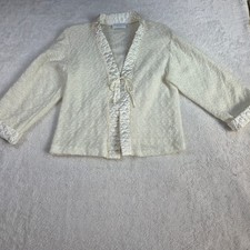 Miss Elaine At Home Vintage Ivory Lace Bed Jacket Quilted Satin Trim Tie Front L