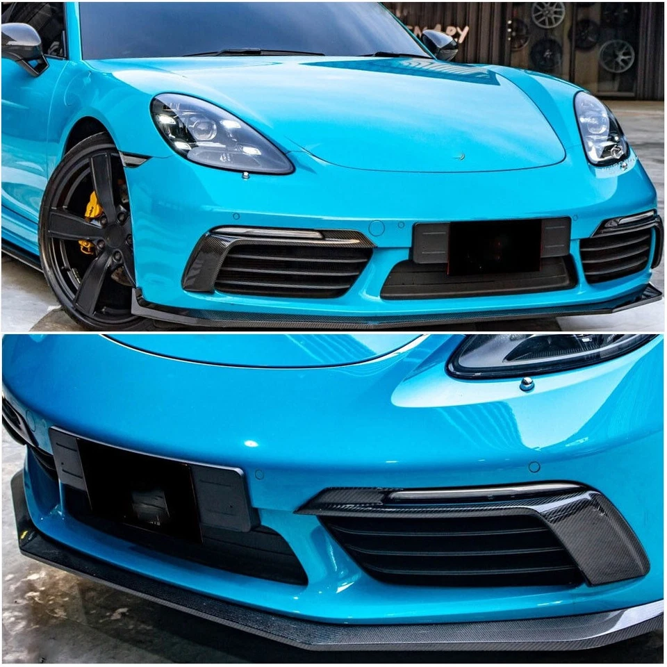 Cubierta de aletas de ventilación de aire antiniebla delanteras de carbono real para Porsche 718 Boxster Cayman 2016-19 Foto 3 de 4