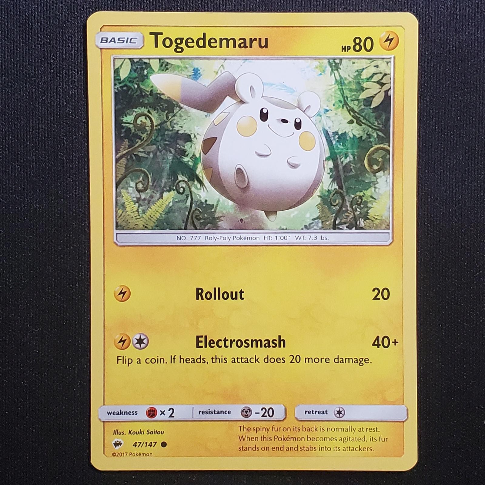 Togedemaru 47/147 Common Burning Shadows Pokemon Lightly Played