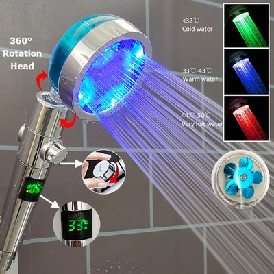 Hochdruck Led Dusche Kopf One Key Stop Taste Digital Display Bildschirm Schwarz