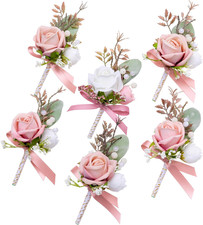 Pink Boutonniere for Men Set of 6 Groom Groomsmen Wedding Flower