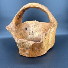 Burl Wood Hand Carved Basket Bowl w/ Handle 15.5  X 14  X 13  Farmhouse Large