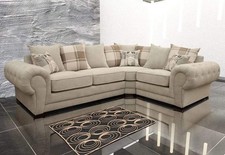 Elegant Beige Chesterfield Style Corner Sofa Plush Velvet Fabric Free Delivery