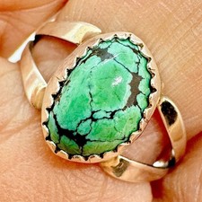 Navajo Spider Web Turquoise Ring Sz 7.5 Sterling Silver Native Handmade
