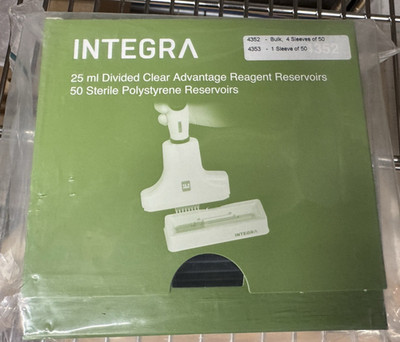 BOX INTEGRA 4353 SLEEVES OF 50 RESERVOIR 25 mL DIVIDED POLYSTYRENE