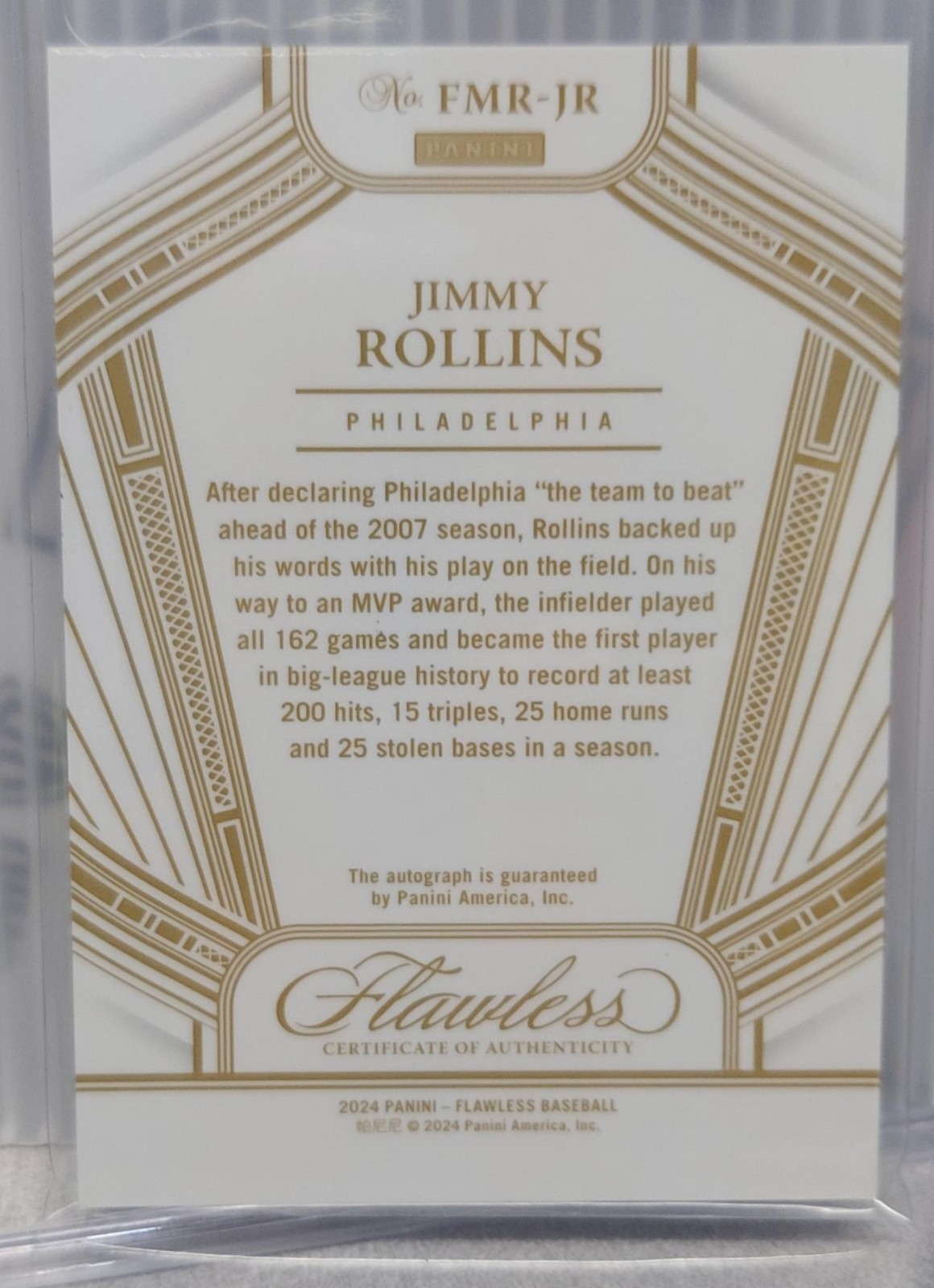 Panini 2024 Flawless Baseball Flawless Moments Jimmy Rollins FMR-JR Auto /15 view 2