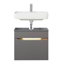 Badezimmer Bad Waschbeckenunterschrank Unterschrank Badschrank Beleuchtung Grau