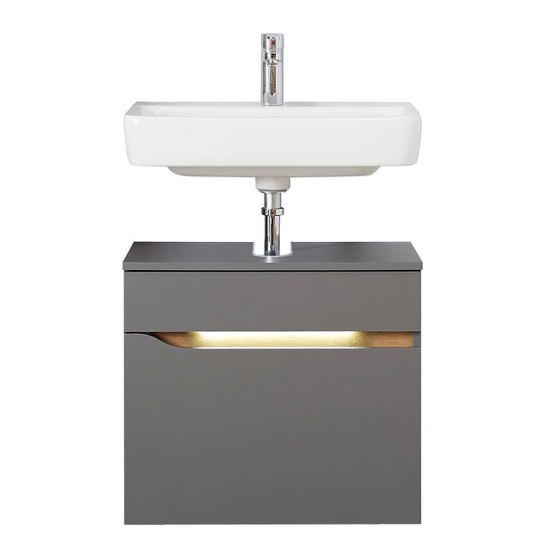 Badezimmer Bad Waschbeckenunterschrank Unterschrank Badschrank Beleuchtung Grau-image