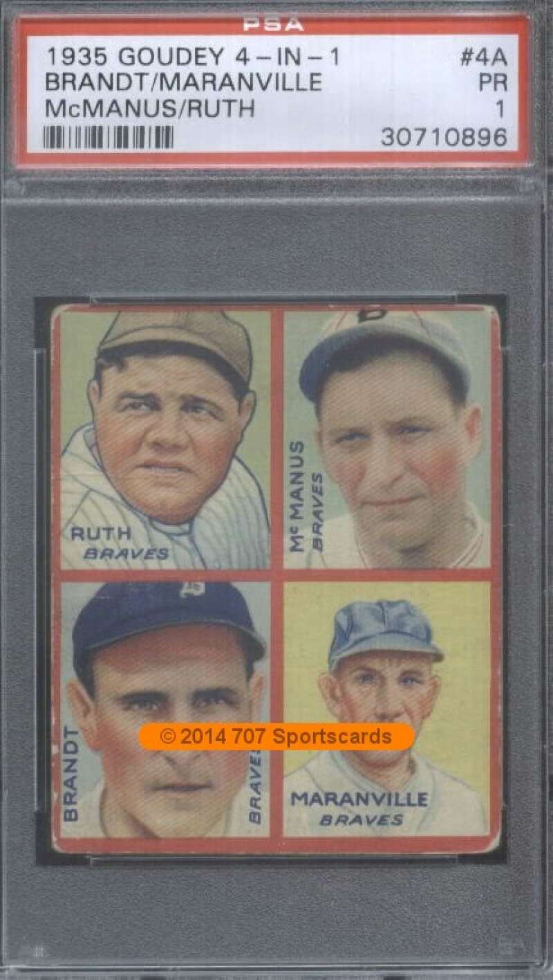 1935 Goudey #16 Ruth / McManus / Brandt / Maranville PSA 1 Boston Braves (0896)