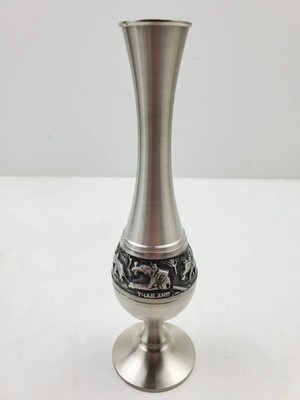 Thailand 7'' Kajit Engraved Pewter 97% Tin Elephant Candle Holder Bud Vase