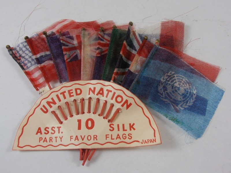 Vintage 1940s United Nations Silk Flags Party Favor Toothpicks Made in Japan