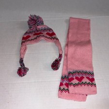 Build A Bear Workshop Pink Hearts Knit Beanie Hat And Scarf