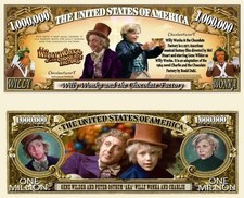 Pack of 25 Willy Wonka Movie Collectible Money Novelty 1 Million Dollar Bills