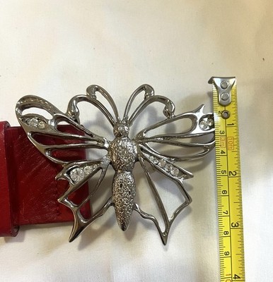 VTG Garuglieri Red Leather Belt 27-31” Butterfly Buckle 