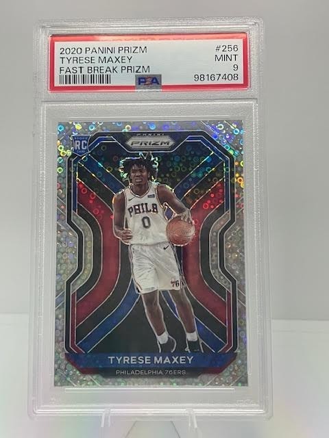 2020-21 Panini Prizm #256 - Tyrese Maxey - Fast Break Prizm (RC) - PSA 9